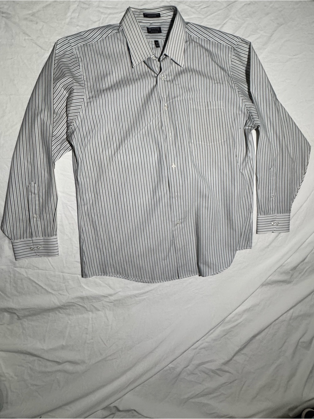 Arrow Fitted Wrinkle Free Shirt Adult XL White Strite Button Up Long Sleeve Mens